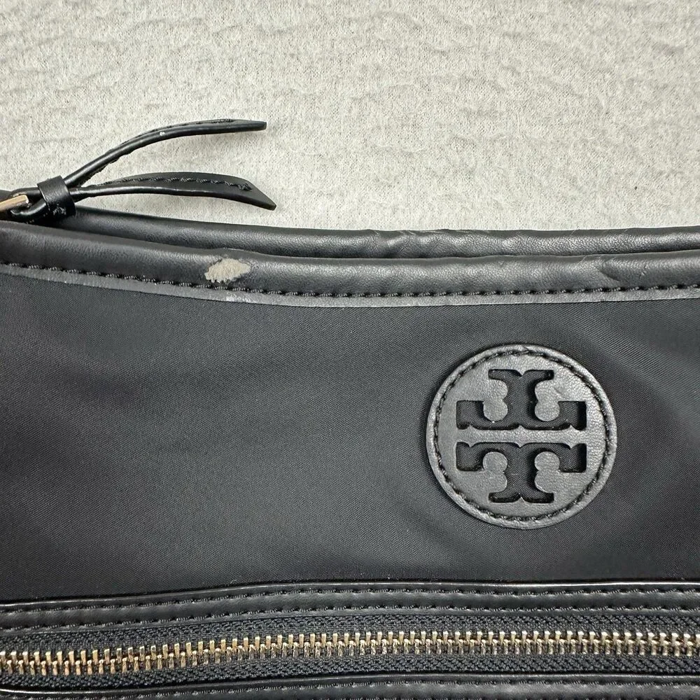 Tory Burch Black Nylon Slingback Crossbody Bag Gold Accents Lightweight W/COA
